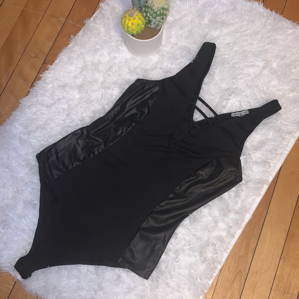 Black/Leather bodysuit